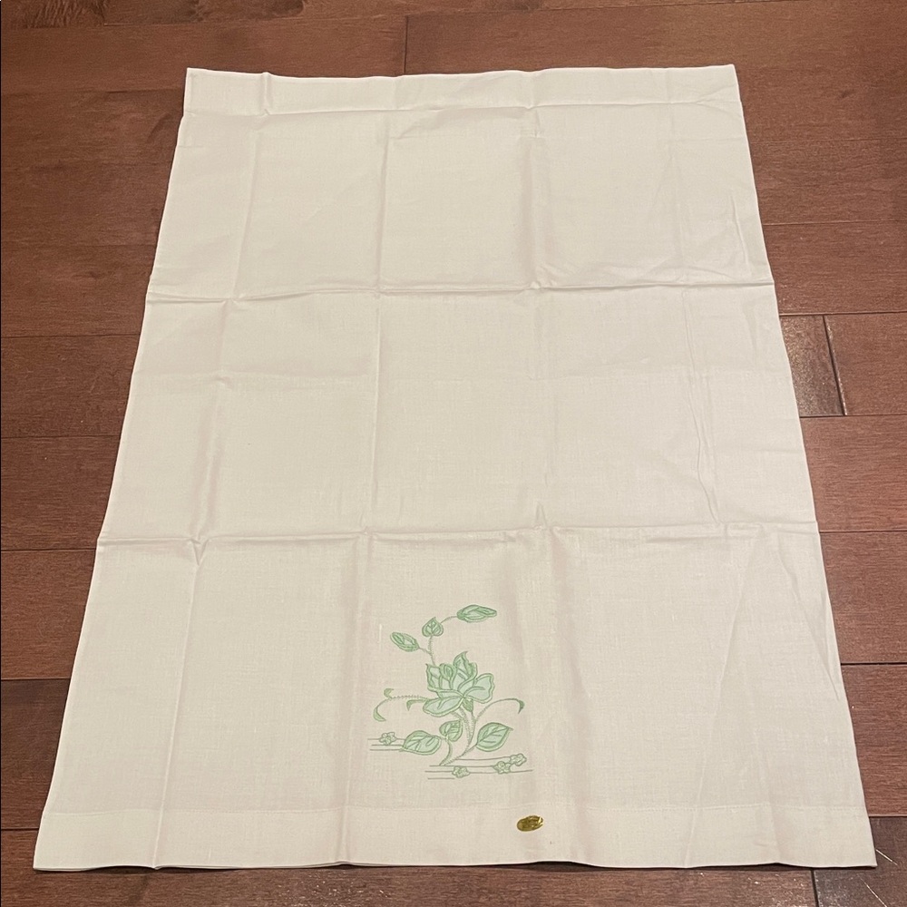 White Pillowcase with Green Floral Embroidery Design